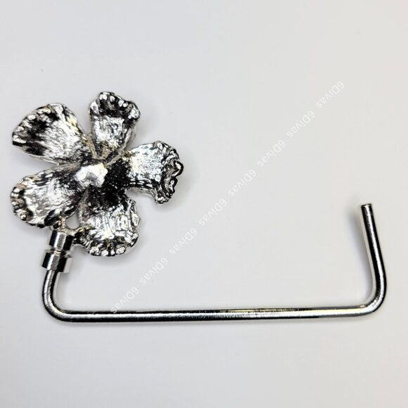 Rhodium Plated Hibiscus Flower handbag Holder or Purse Table Hook - Picture 4 of 14